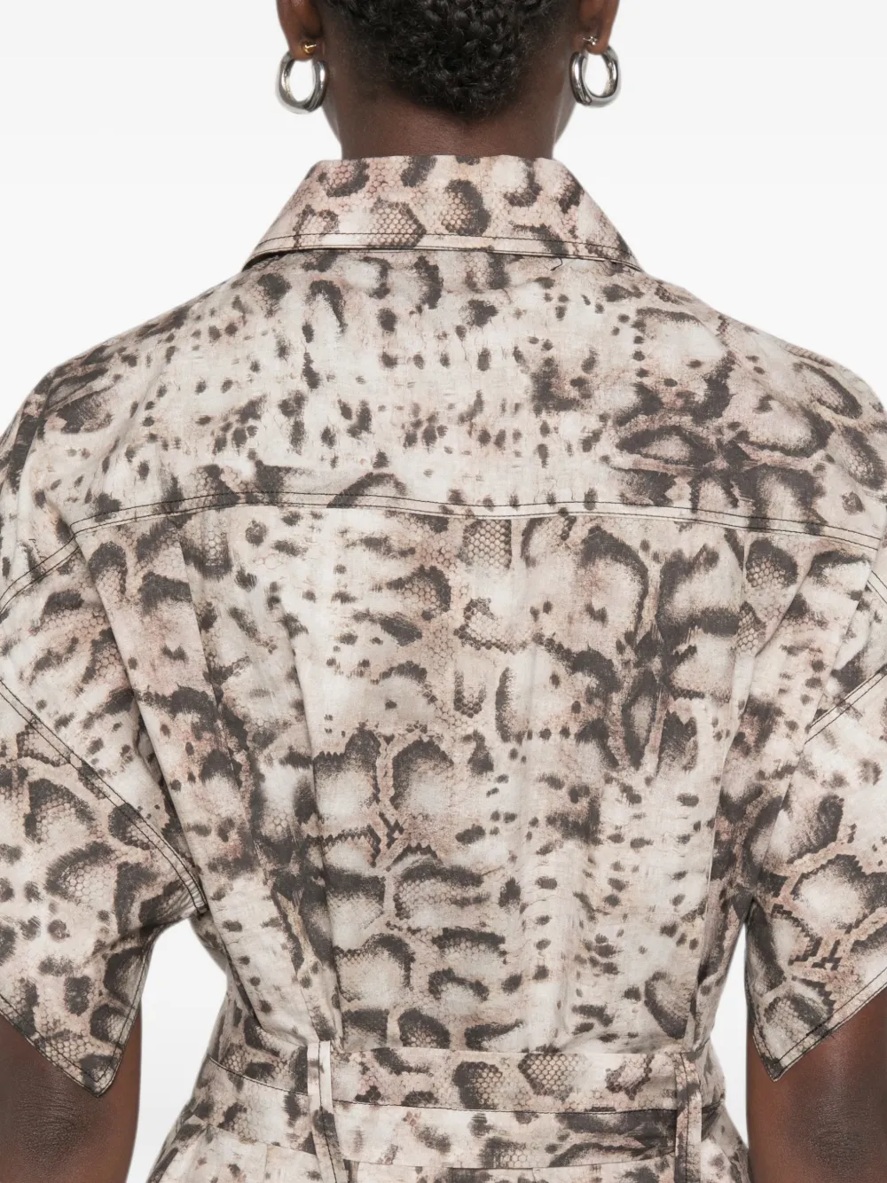 PINKO Midi-jurk met slangenpatroon en ceintuur Beige