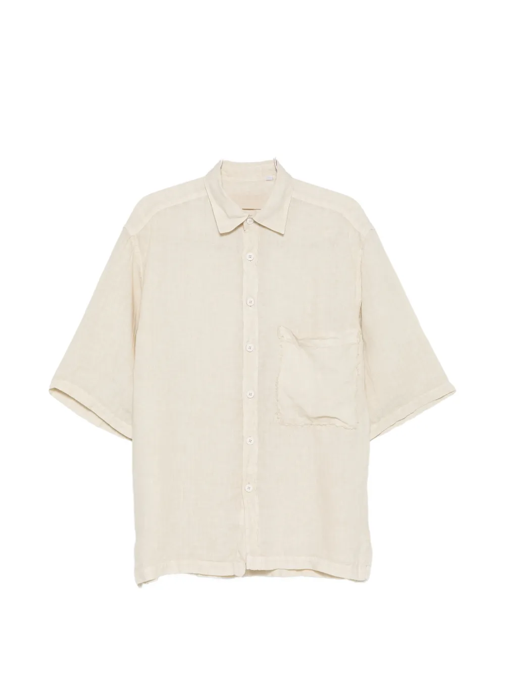 InLinum chest-pocket short-sleeve shirt - Braun