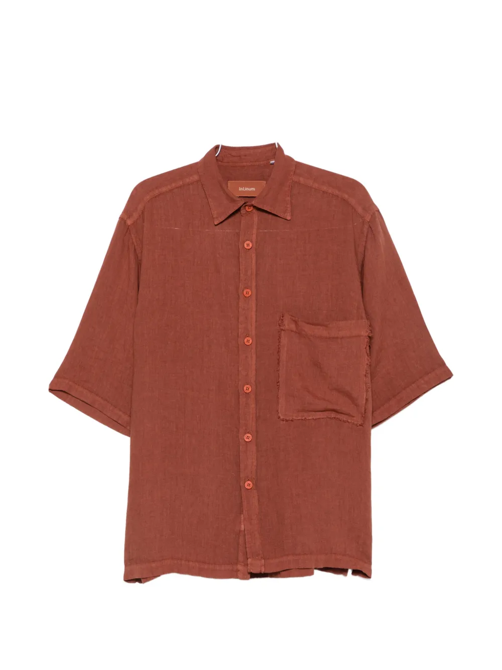 InLinum frayed-edge chest-pocket shirt - Rosso