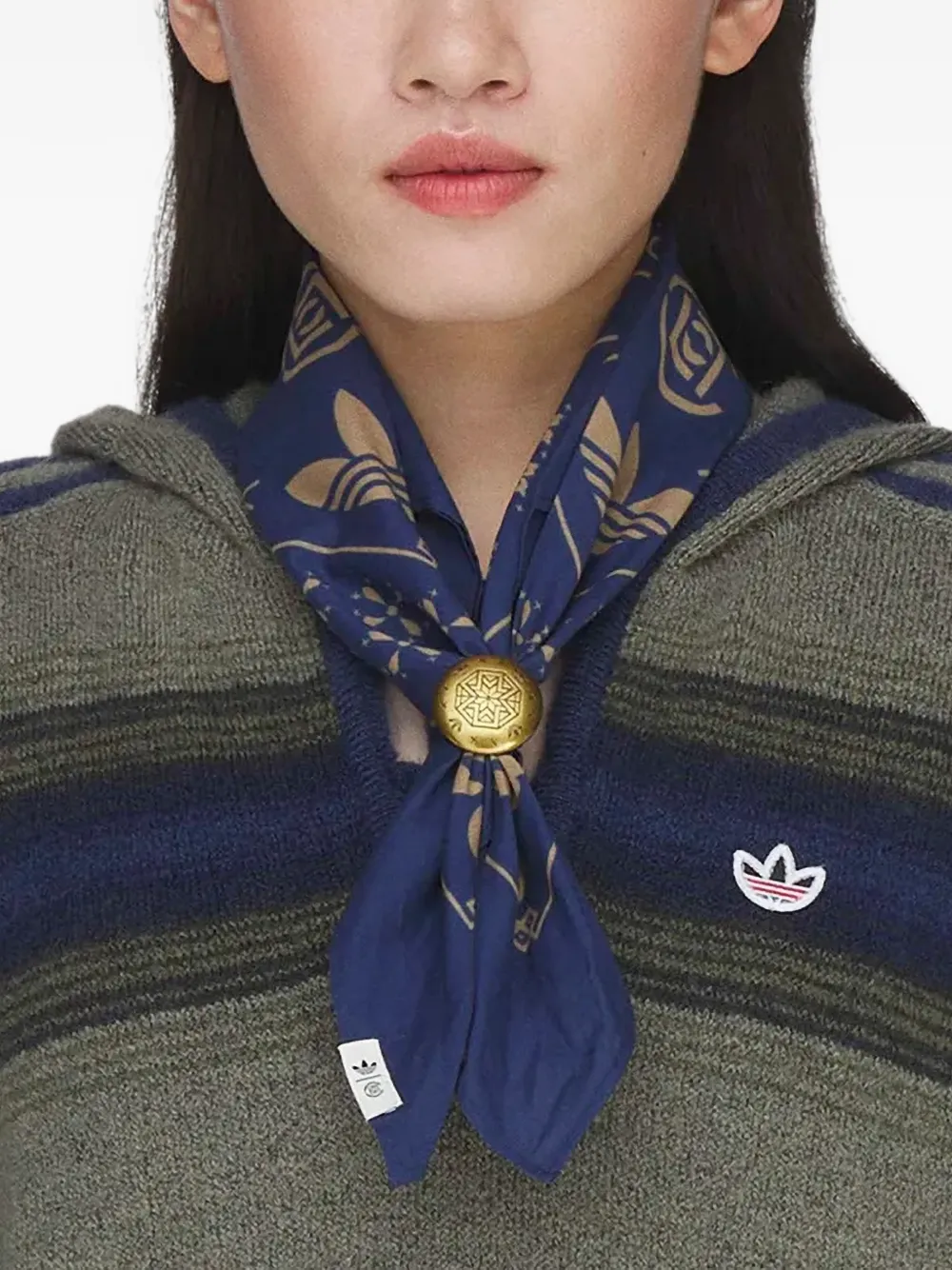 adidas x CLOT geometrical logo-print metal-ring scarf Blauw
