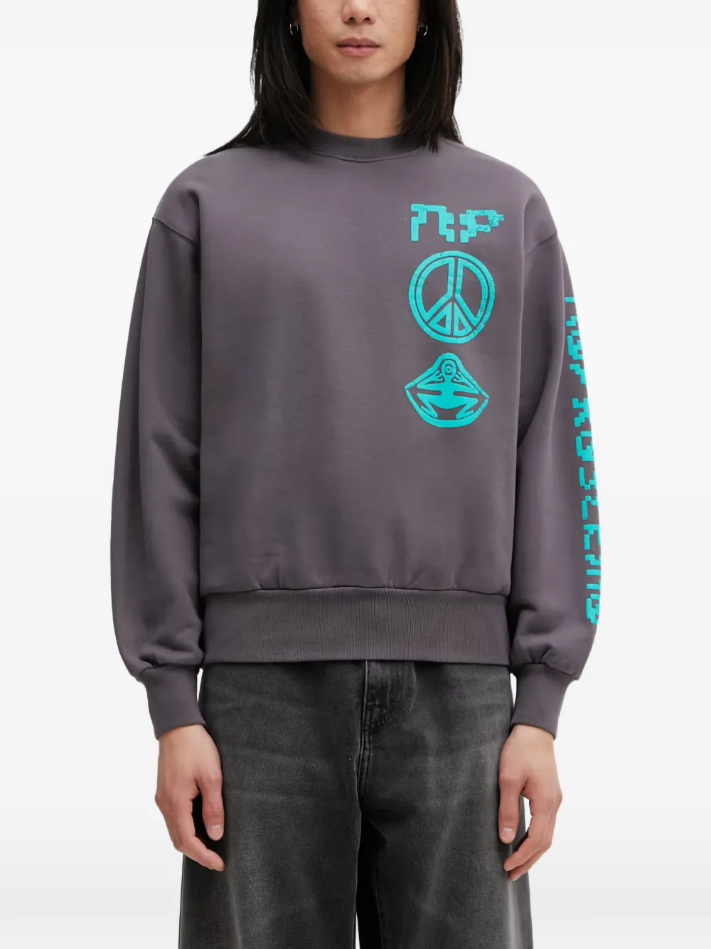 NO PROBLEMO Oversized trui met grafische print Grijs