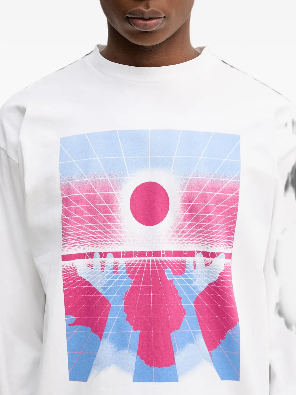 NO PROBLEMO Ruimvallend T-shirt met grafische print en logo-print Wit