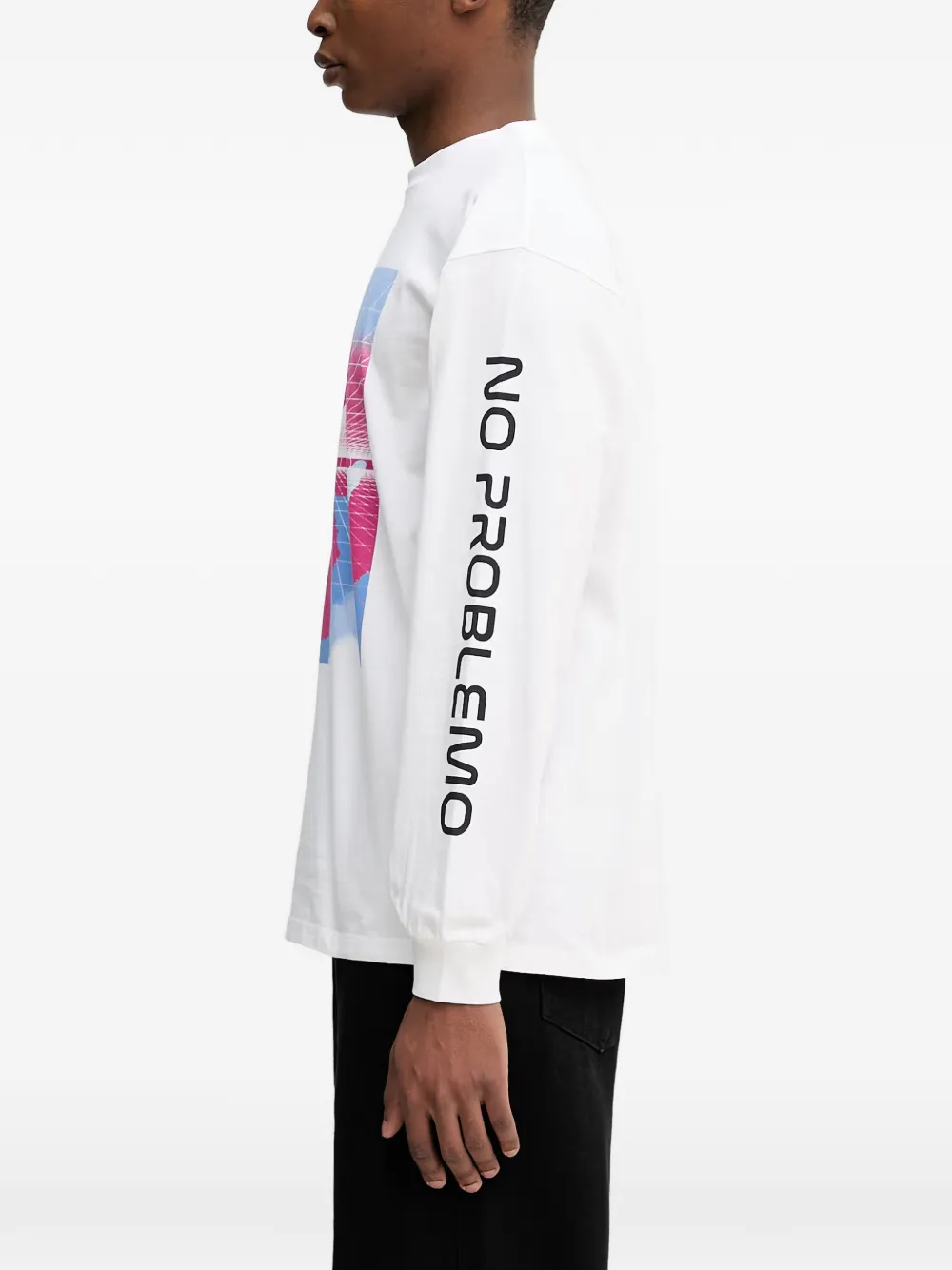 NO PROBLEMO Ruimvallend T-shirt met grafische print en logo-print Wit