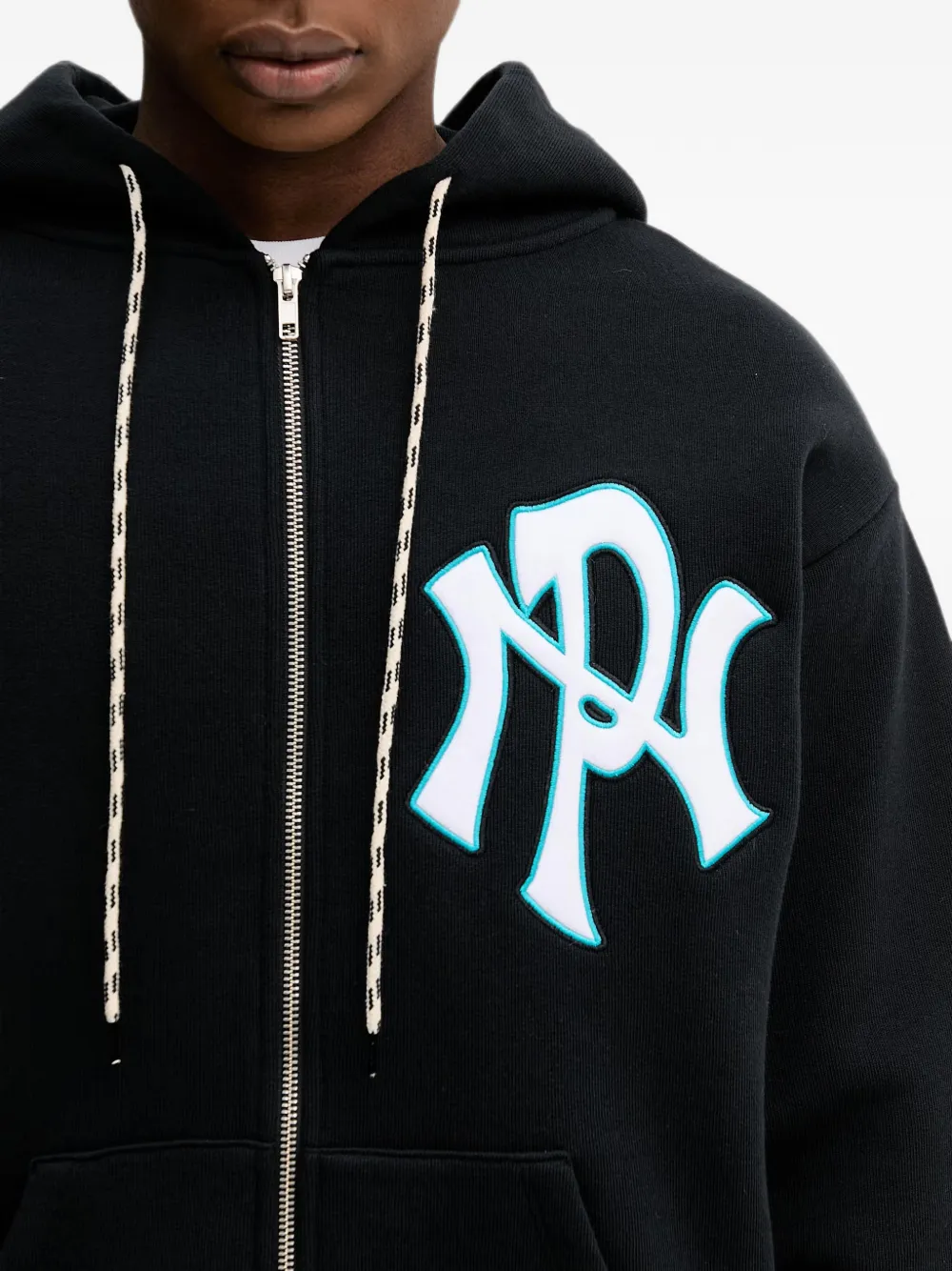 NO PROBLEMO Oversized hoodie met logo-patch en rits Zwart
