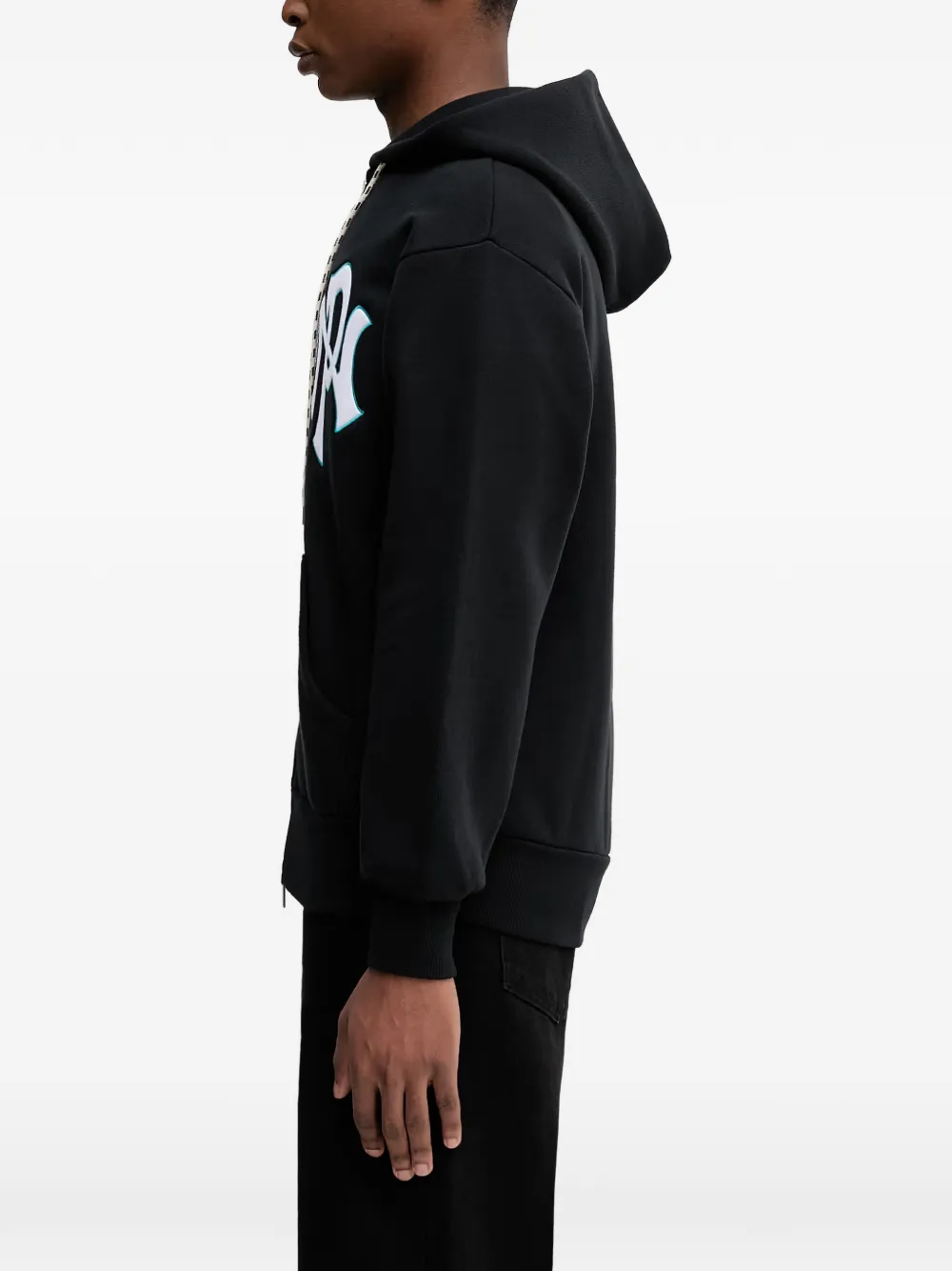 NO PROBLEMO Oversized hoodie met logo-patch en rits Zwart