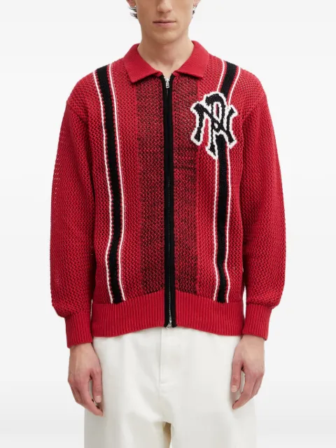 NO PROBLEMO zip-up crochet intarsia-knit cardigan