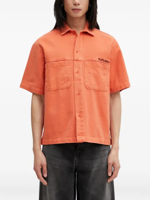NO PROBLEMO logo-embroidered denim chest-pockets shirt