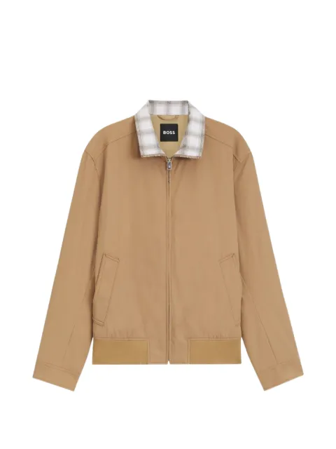 BOSS check-pattern zip-up bomber jacket