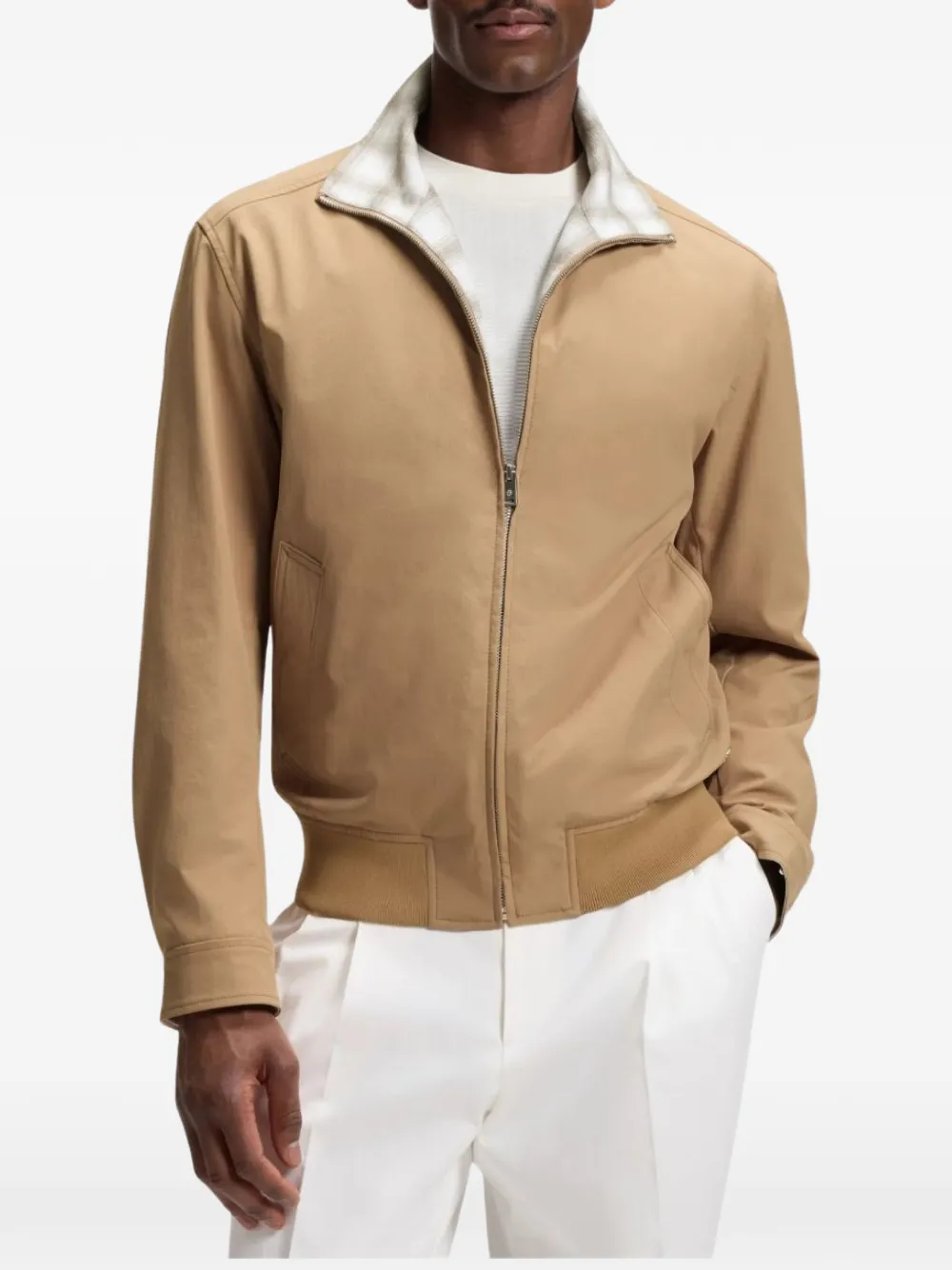 BOSS Geruit bomberjack met rits Beige