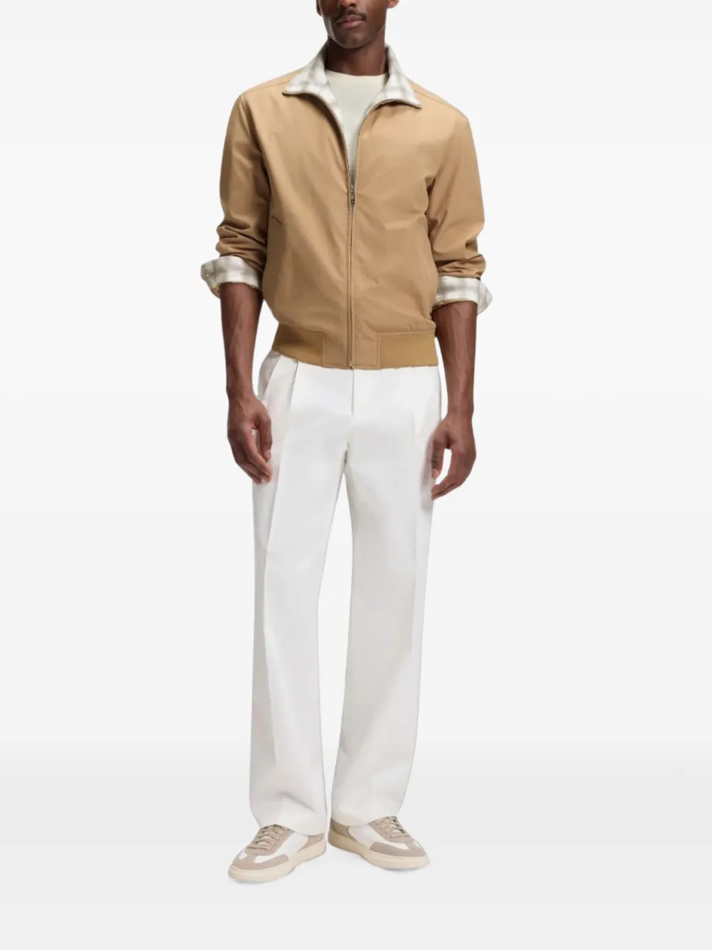 BOSS Geruit bomberjack met rits Beige