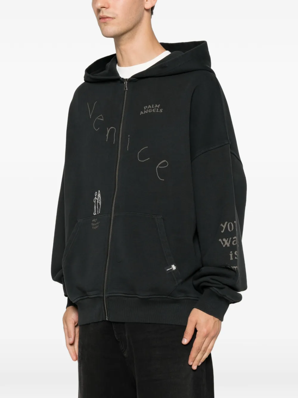 Palm Angels graphic-print zip-up hoodie - Black