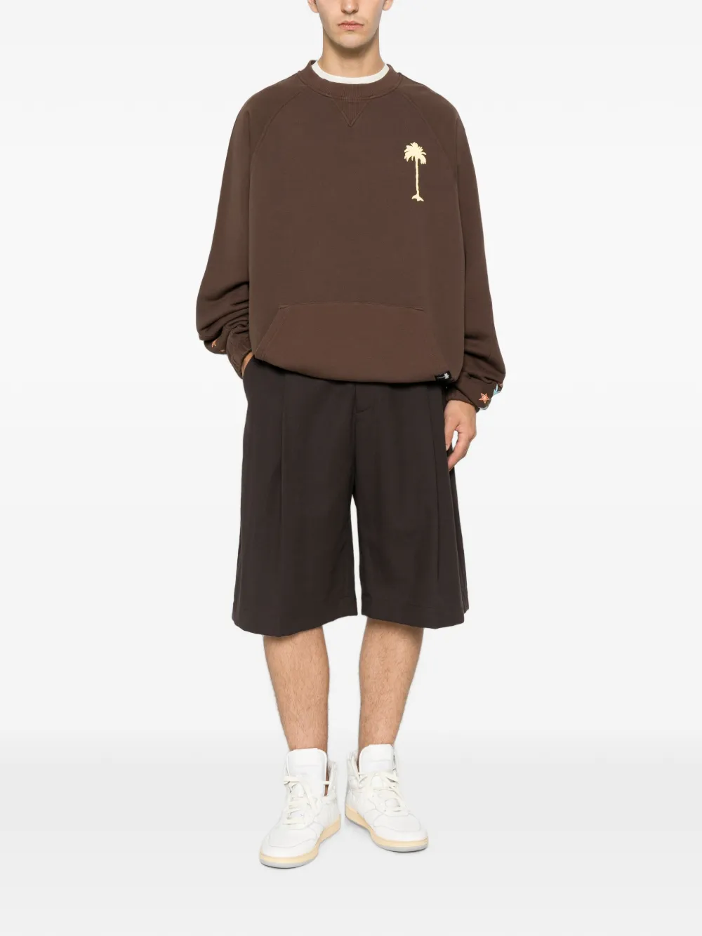 Palm Angels Trui met buidelzak en grafische print Bruin