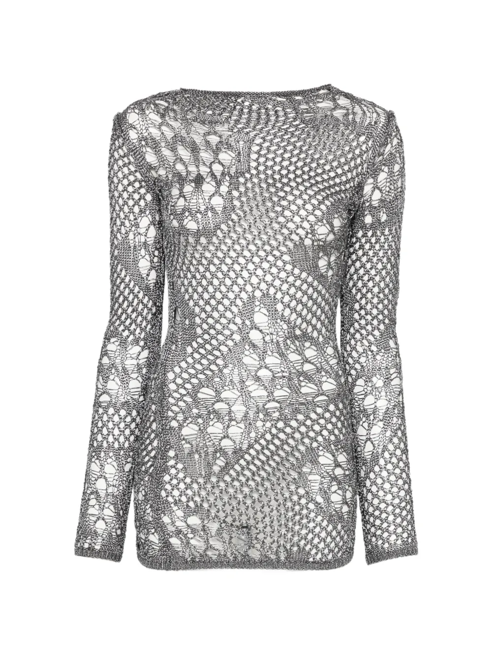DONDUP open-knit long-sleeve mini dress - Argento