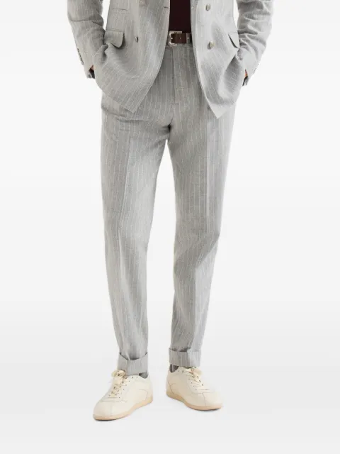 Brunello Cucinelli virgin wool and cashmere chalk stripe flannel trousers with pleat