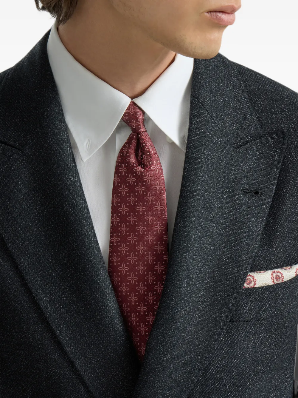 Brunello Cucinelli Zijden stropdas met geometrisch bloemen-patroon Rood