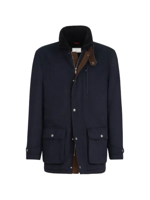 Brunello Cucinelli bonded cashmere beaver cloth field jacket with shearling lining and nappa leather inserts
