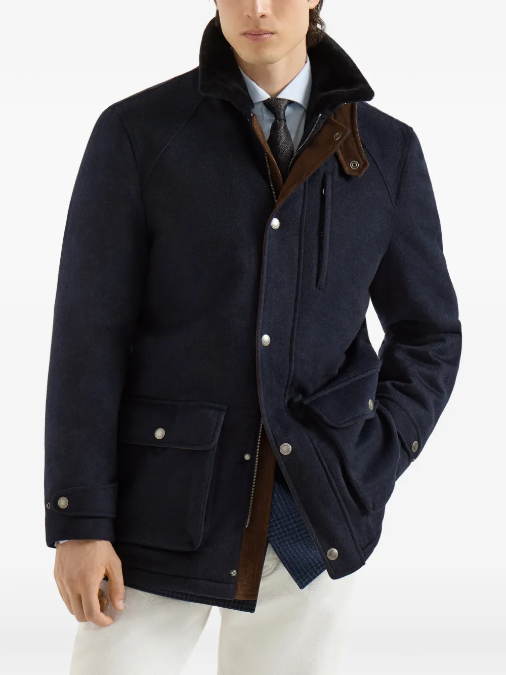 Brunello Cucinelli Jack met lammy voering en nappaleren inzetstukken Blauw