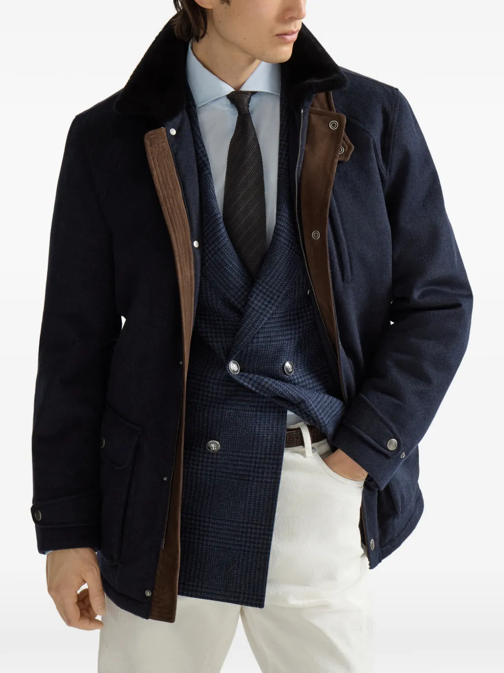 Brunello Cucinelli Jack met lammy voering en nappaleren inzetstukken Blauw