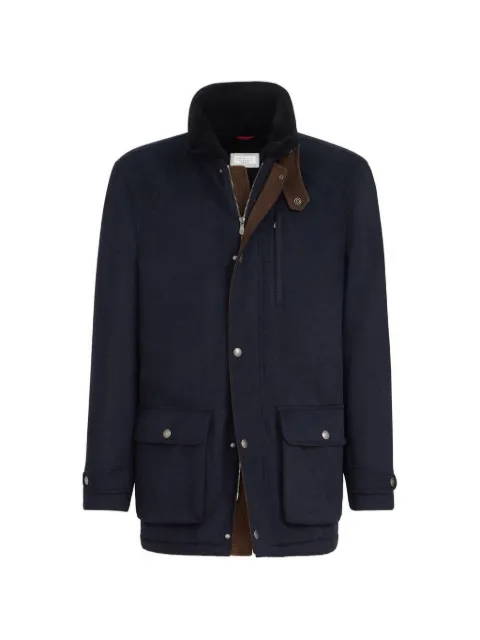 Brunello Cucinelli bonded cashmere beaver cloth field jacket with shearling lining and nappa leather inserts