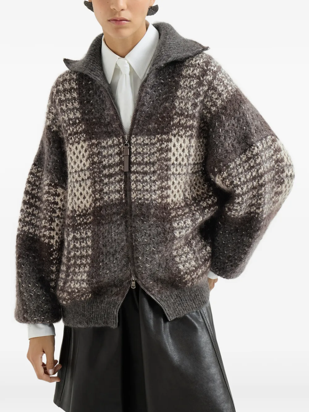 Brunello Cucinelli Mohair scheerwol en kasjmier jack met rits Grijs
