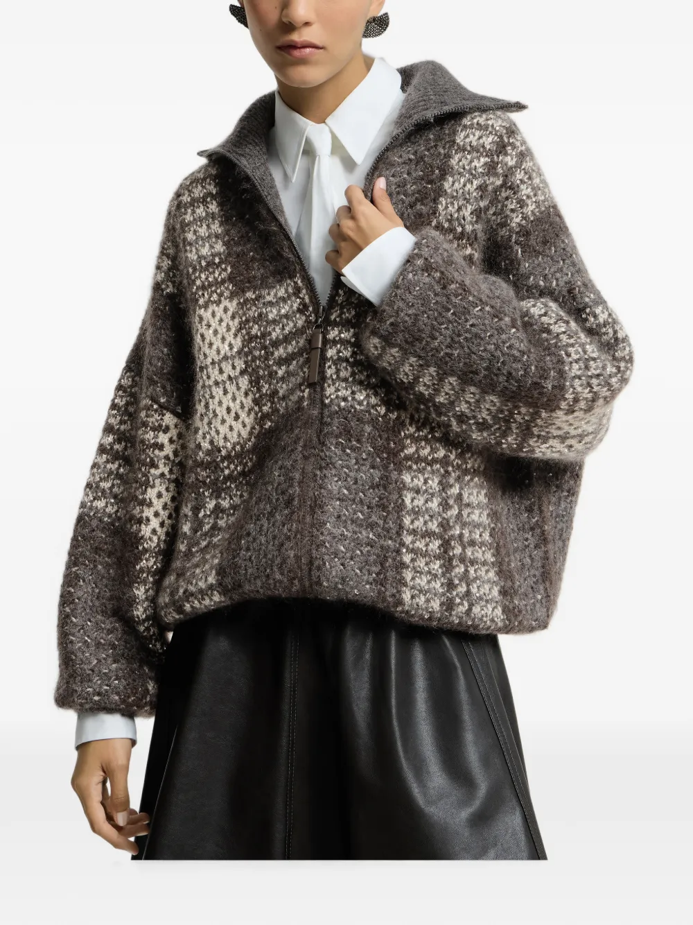 Brunello Cucinelli Mohair scheerwol en kasjmier jack met rits Grijs