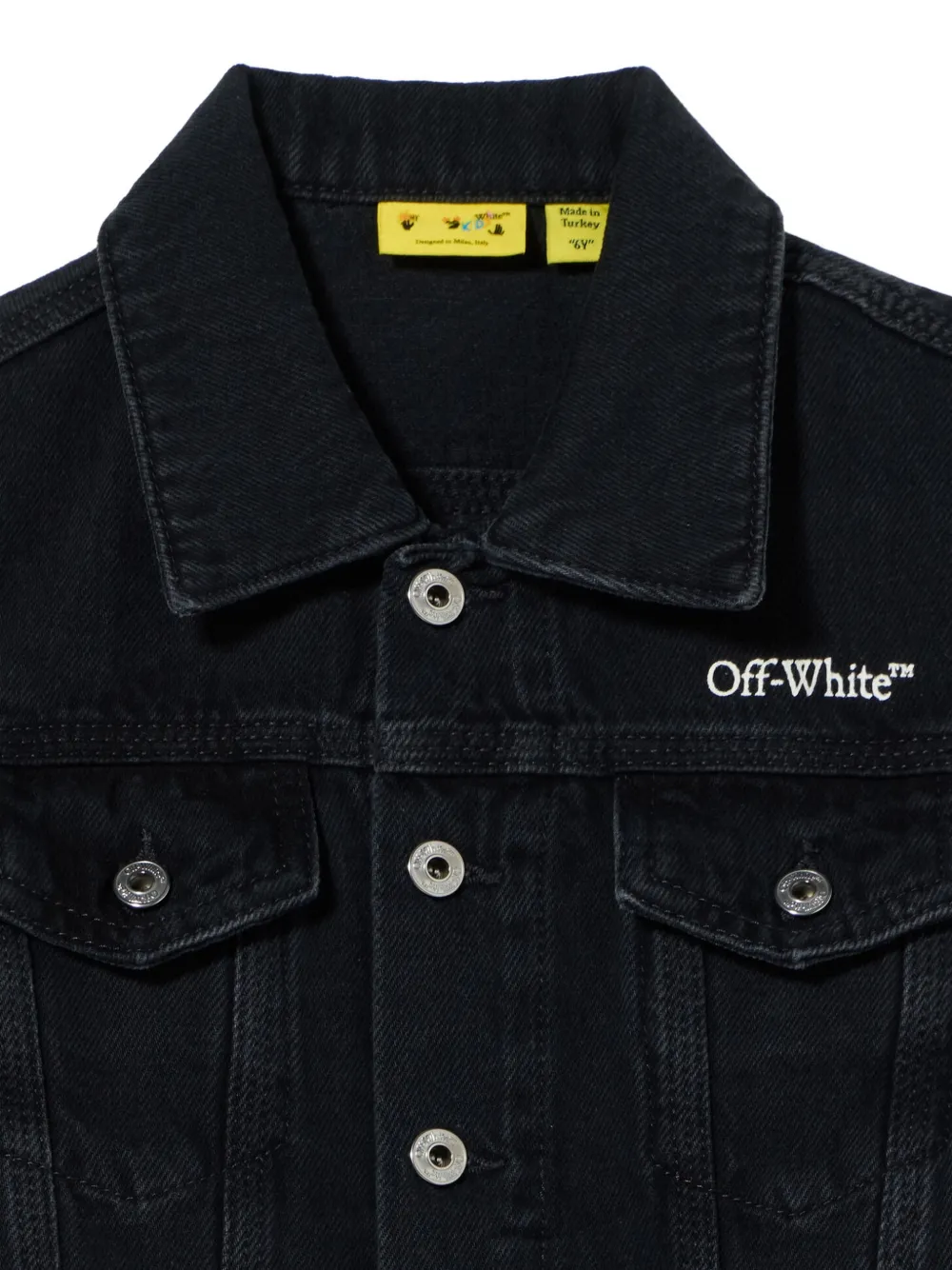 Off-White Kids Diagonal Marker denim jacket Zwart
