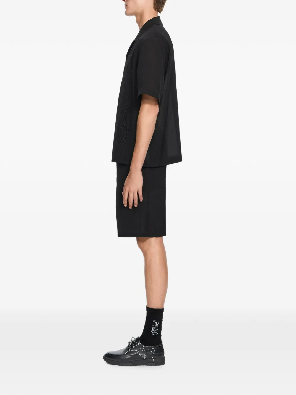 Off-White Handstyle organza bowlingshirt met logo Zwart