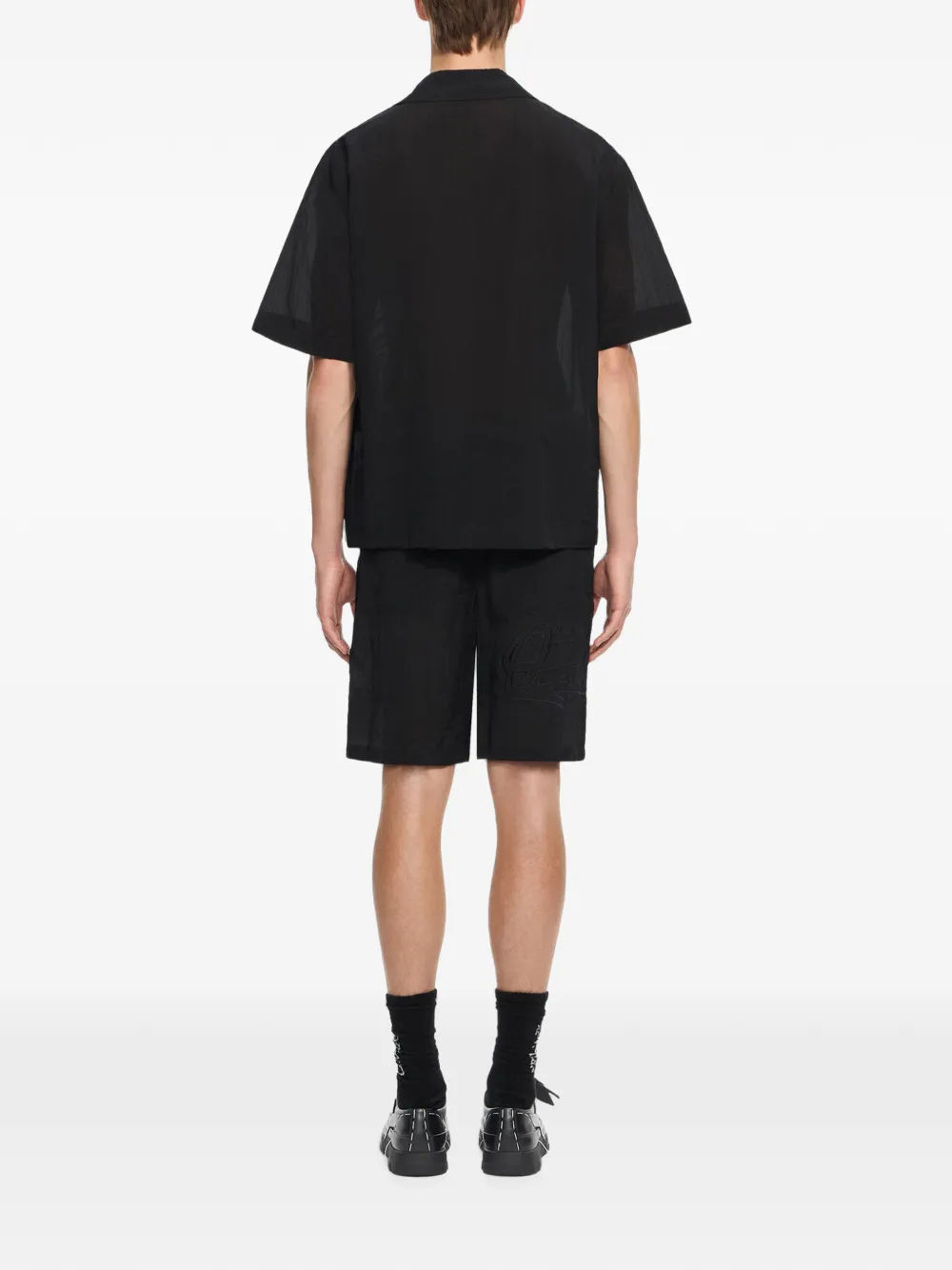 Off-White Handstyle organza bowlingshirt met logo Zwart