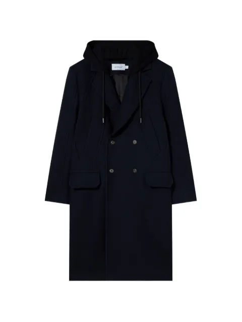 Off-White wool varsity hooded double-breasted coat