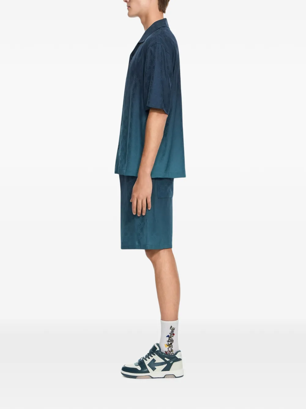Off-White Arrow bowlingshirt met monogram-jacquard Blauw