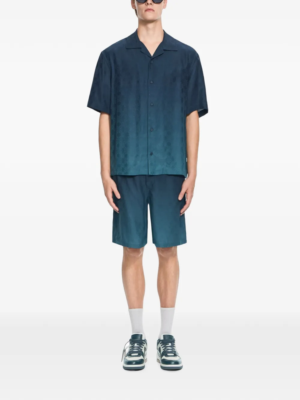 Off-White Arrow bowlingshirt met monogram-jacquard Blauw
