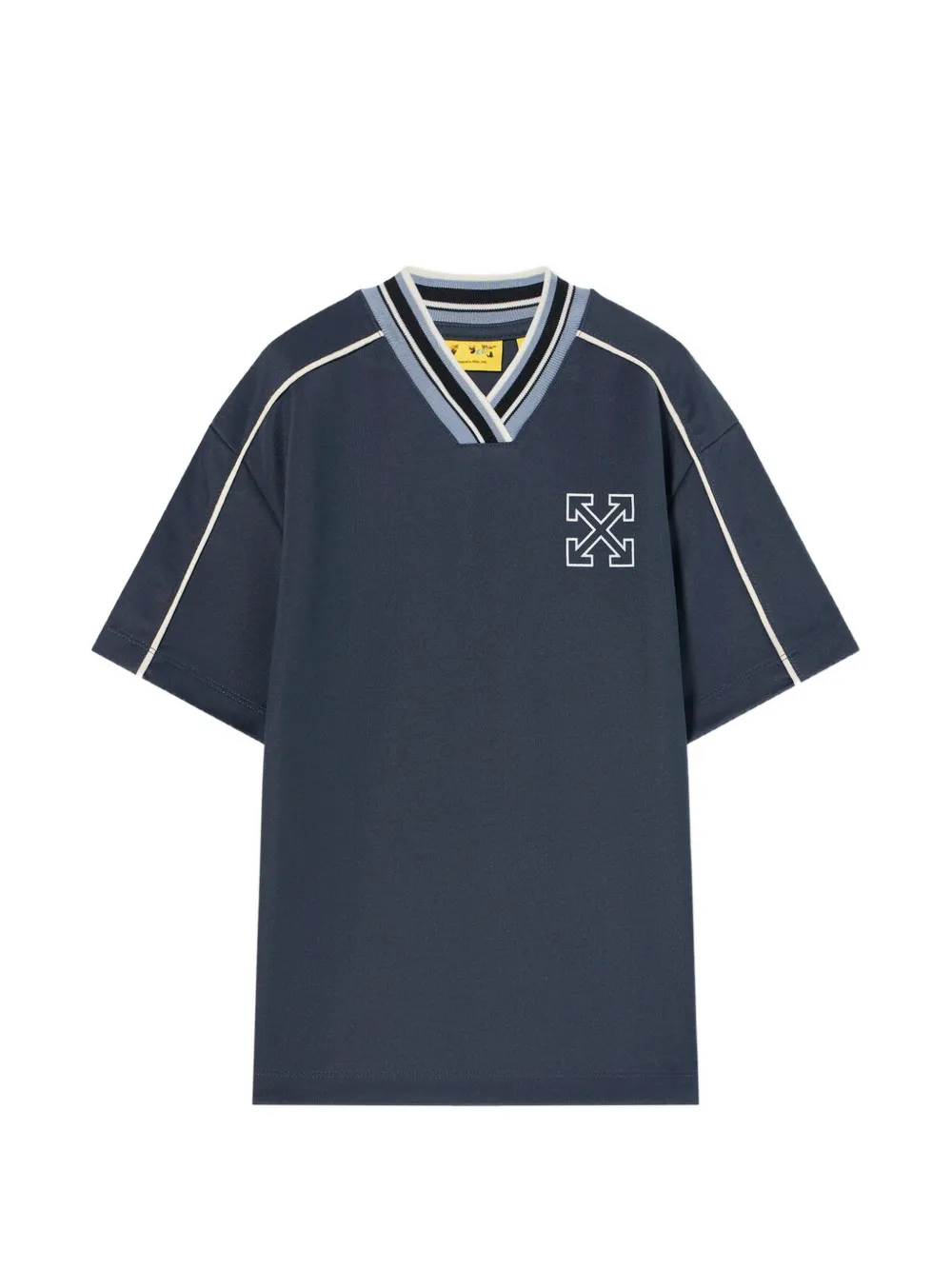 Off-White Kids Arrows-embroidered striped-trim T-shirt - Blu