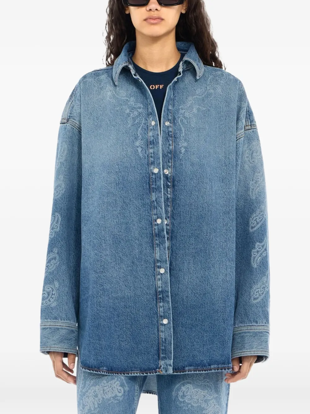Off-White paisley denim Lover shirt jacket - Bleu