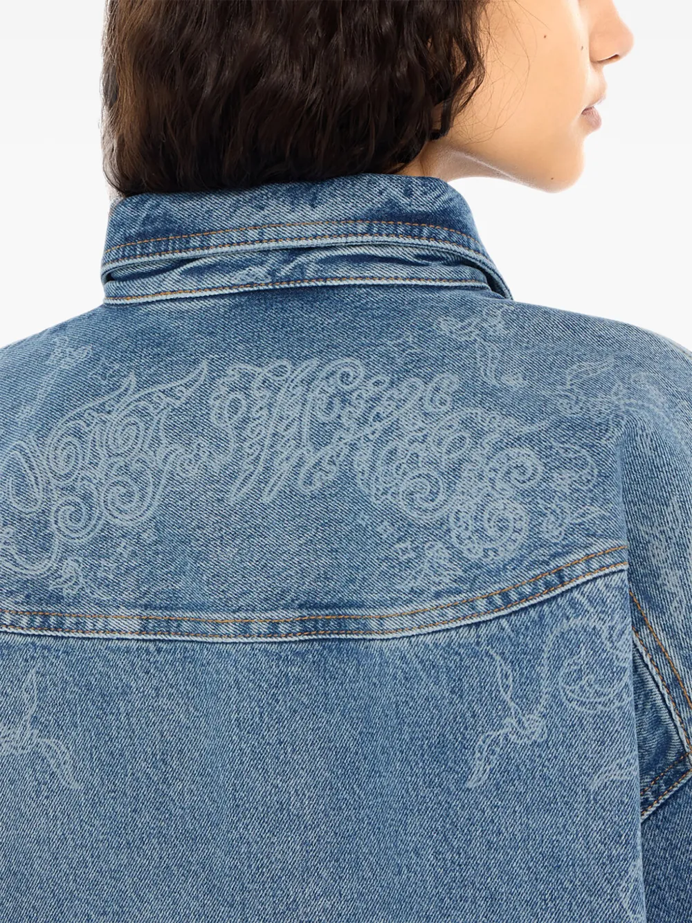 Off-White Denim Lover shirtjack met paisley-print Blauw