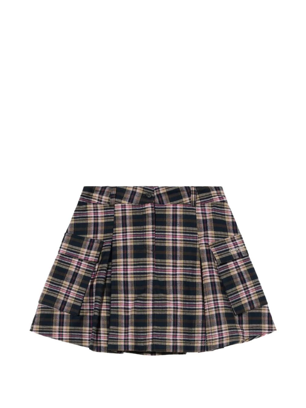 Off-White Kids Logo Flannel pleated mini skirt - Nero