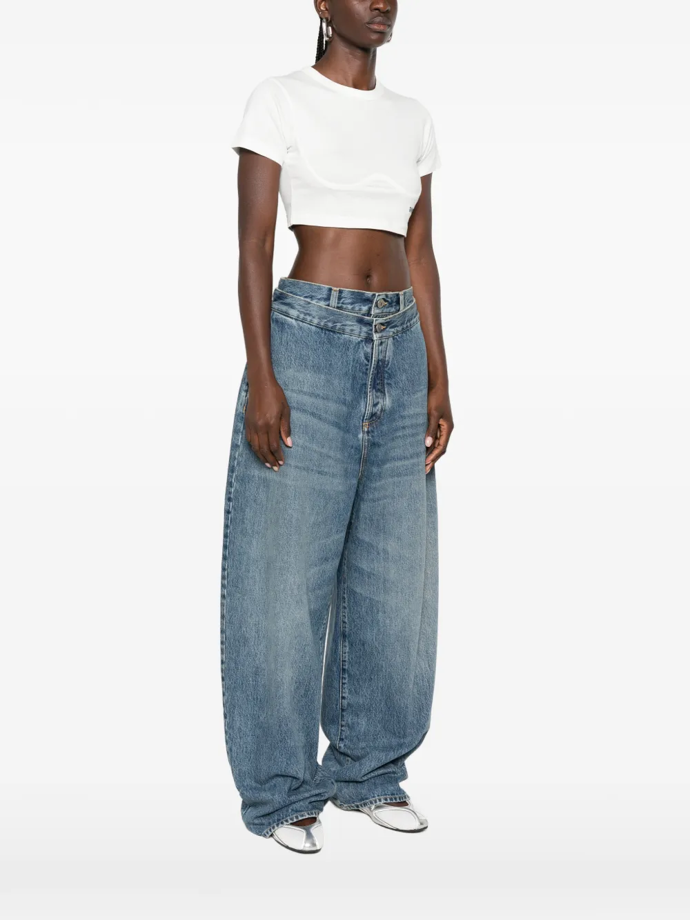 The Attico Cropped T-shirt met logoprint Wit