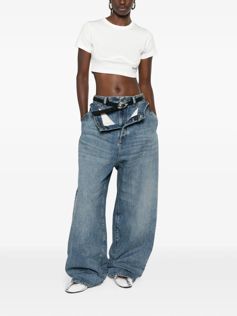 The Attico Cropped T-shirt met logoprint Wit