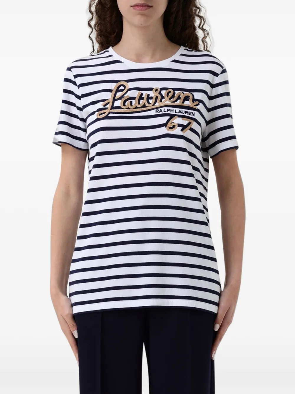 Lauren Ralph Lauren striped logo-embroidered T-shirt - Bianco