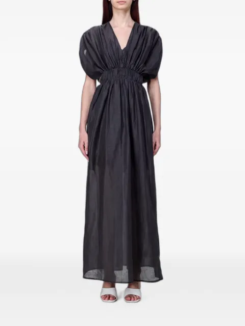 120% Lino elasticated-waist braided-belt maxi dress