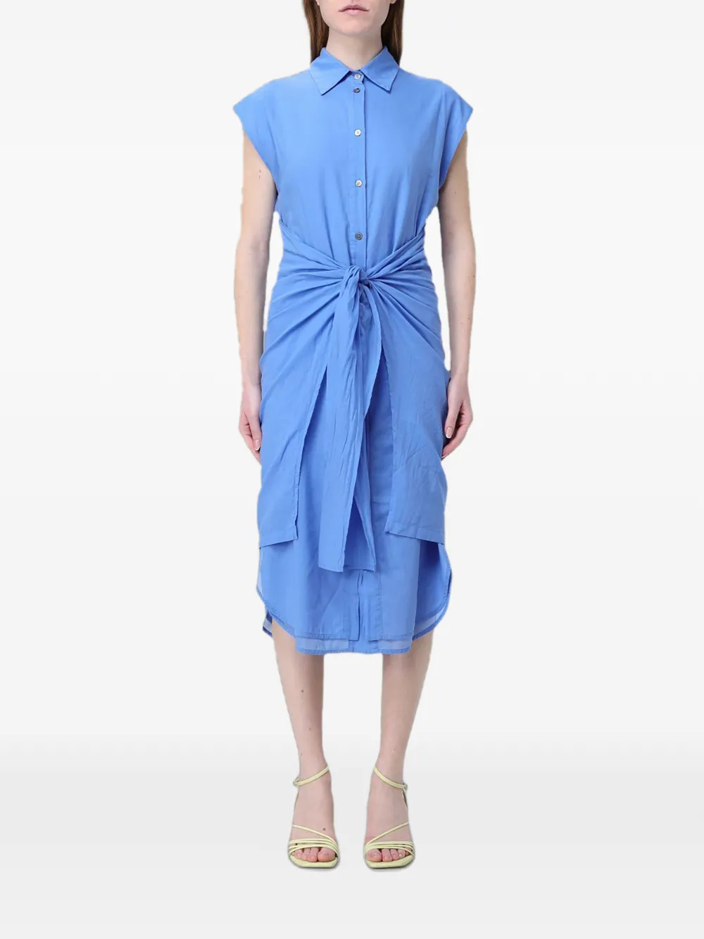 Tela midi tie-waist sleeveless shirt dress - Blu