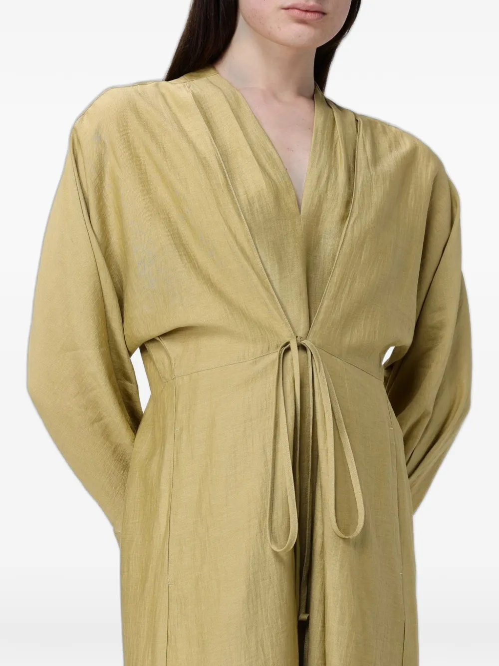 Tela front-tie V-neck midi dress - Green