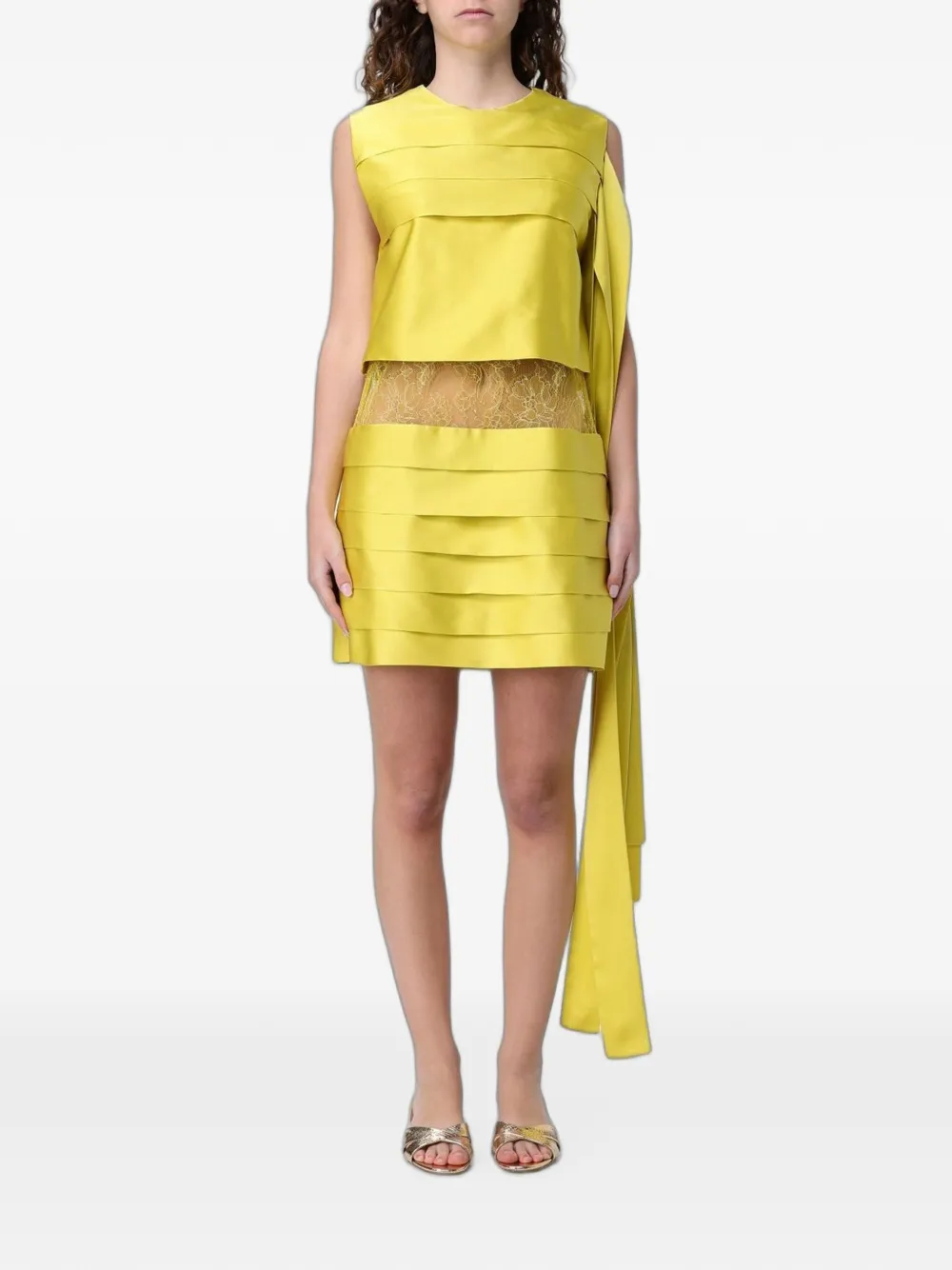 Ferragamo lace-panelled tiered mini dress - Giallo