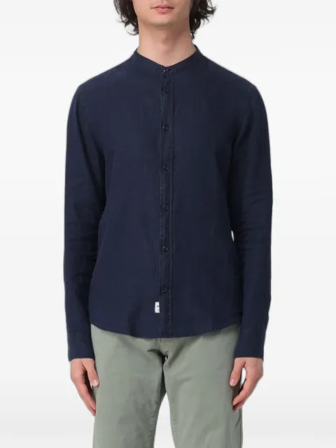 Blauer linen mandarin-collar shirt