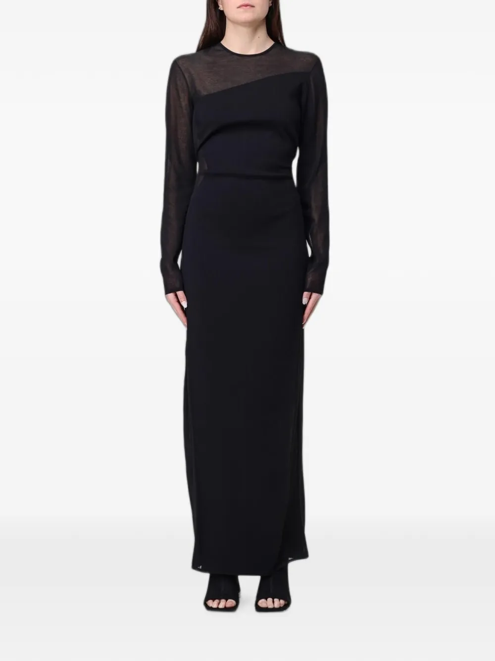 Stella Mccartney Mesh-panel Long-sleeve Maxi Dress In Black