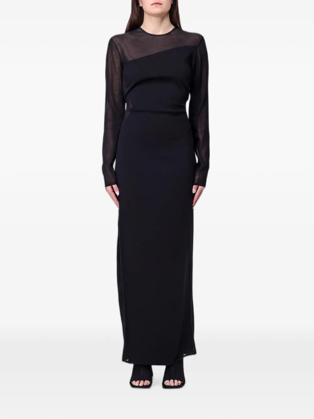 Stella McCartney Abito lungo con inserti in pizzo - Nero
