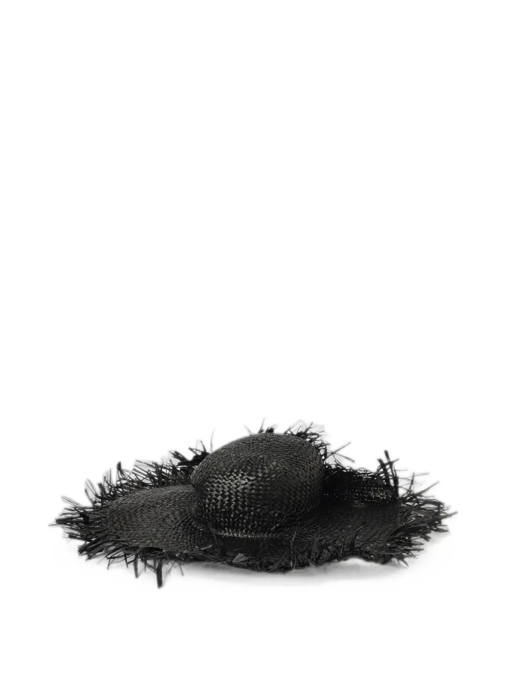 Emporio Armani Geweven raffia hoed met franje Zwart