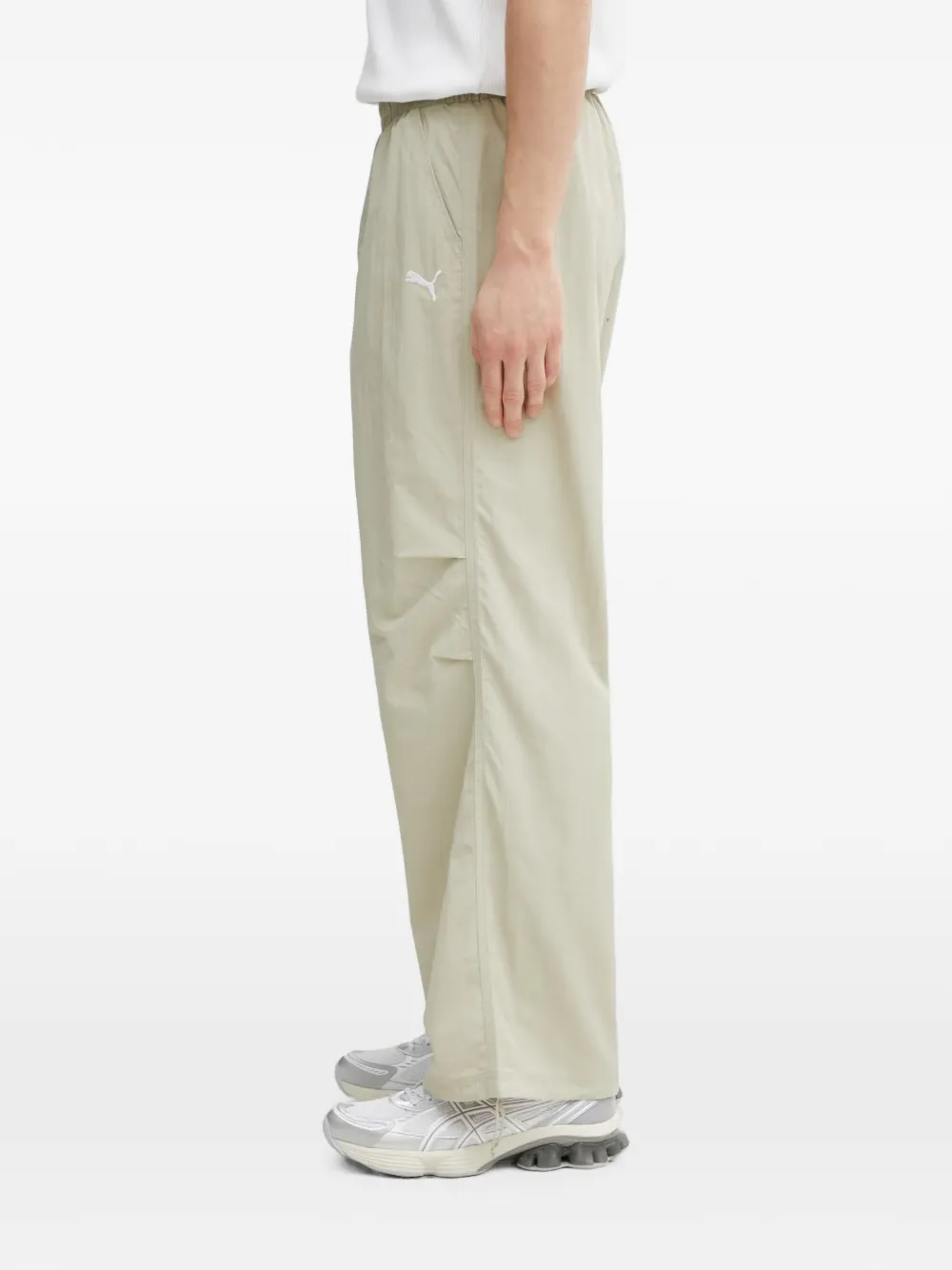 PUMA Wardrobe Essentials broek met wijde pijpen trekkoord en geborduurd logo Grijs
