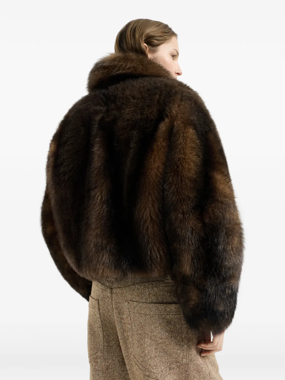 Brunello Cucinelli Lammy jack met glanzende ritssluiting Bruin