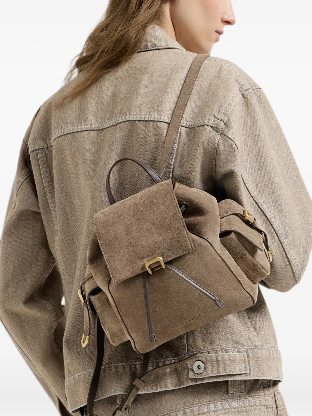Brunello Cucinelli Sartorial suède rugzak Beige