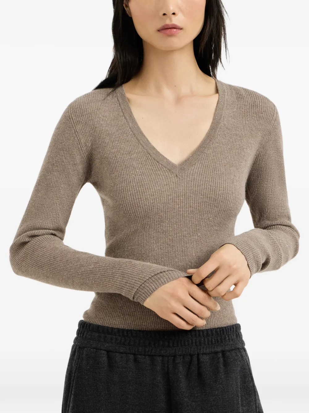 Brunello Cucinelli Geribbelde kasjmier trui Beige